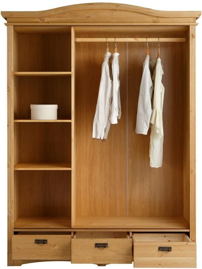 Home affaire Schuifdeurkast Konrad landelijke stijl rustiek met lades + spiegel kassettes massief dennenhout fsc -gecertificeerd messing handgrepen verschillende varianten - Foto 8