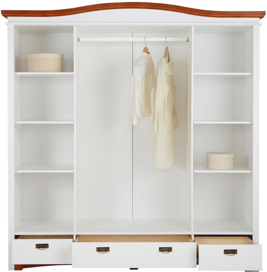 Home affaire Schuifdeurkast Konrad landelijke stijl rustiek met lades + spiegel kassettes massief dennenhout fsc -gecertificeerd messing handgrepen verschillende varianten