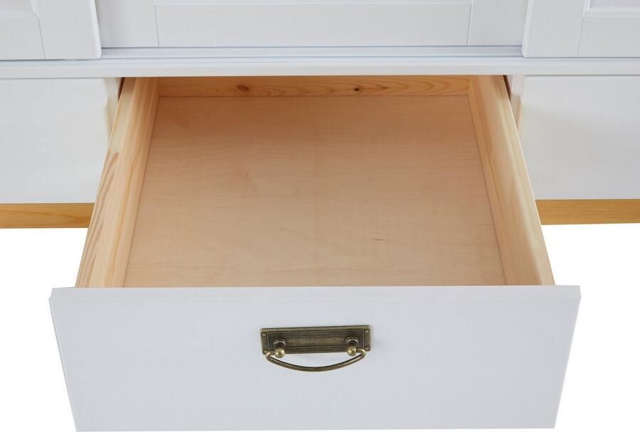 Home affaire Schuifdeurkast Konrad landelijke stijl rustiek met lades + spiegel kassettes massief dennenhout fsc -gecertificeerd messing handgrepen verschillende varianten - Foto 11