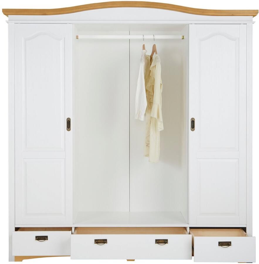 Home affaire Schuifdeurkast Konrad landelijke stijl rustiek met lades + spiegel kassettes massief dennenhout fsc -gecertificeerd messing handgrepen verschillende varianten