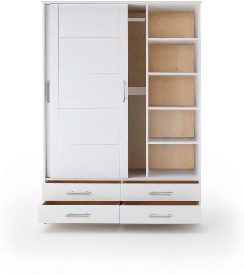 Home affaire Schuifdeurkast Progress hoogwaardige kast met lades en planken Kledingkast met interne indeling FSC-gecertificeerd massief hout (1 stuk)