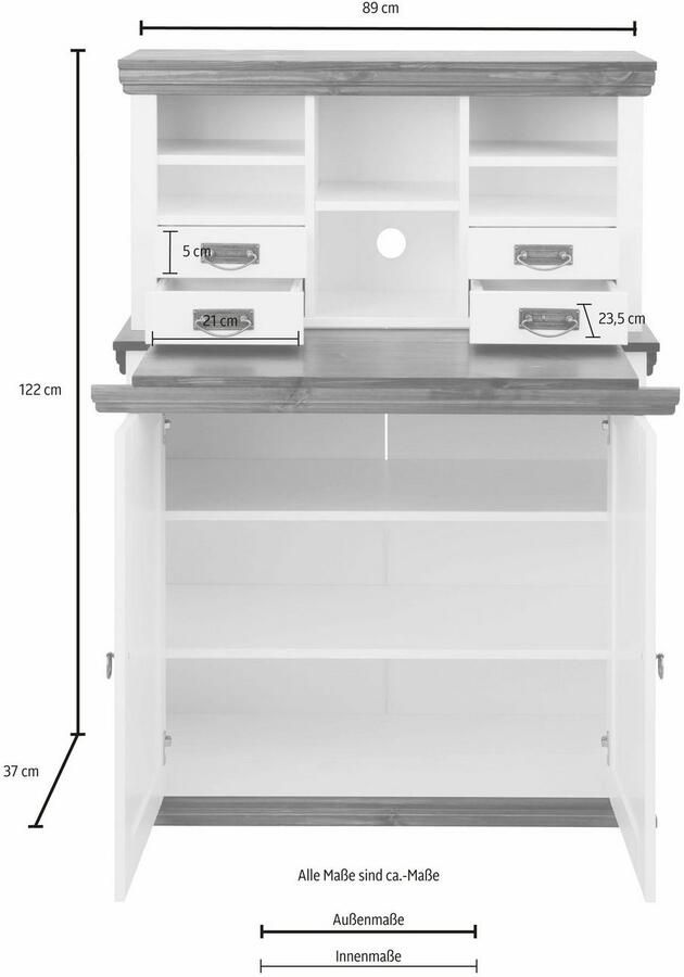 Home affaire Secretaire Konrad Bureau van massief hout met veel opbergruimte B89 x H122 cm - Foto 5