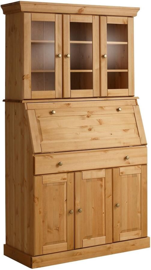 Home affaire Secretaire Rosi in landelijke stijl Bureau van massief hout met vitrine in 2 breedtes - Foto 8