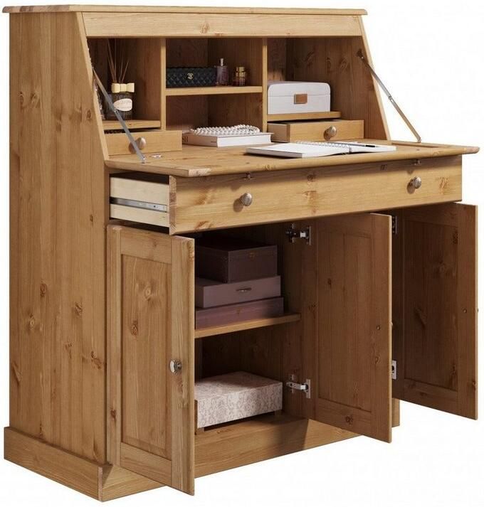 Home affaire Secretaire Rossi gemaakt van massief dennenhout variabel verstelbare inlegplanken breedte 97 cm