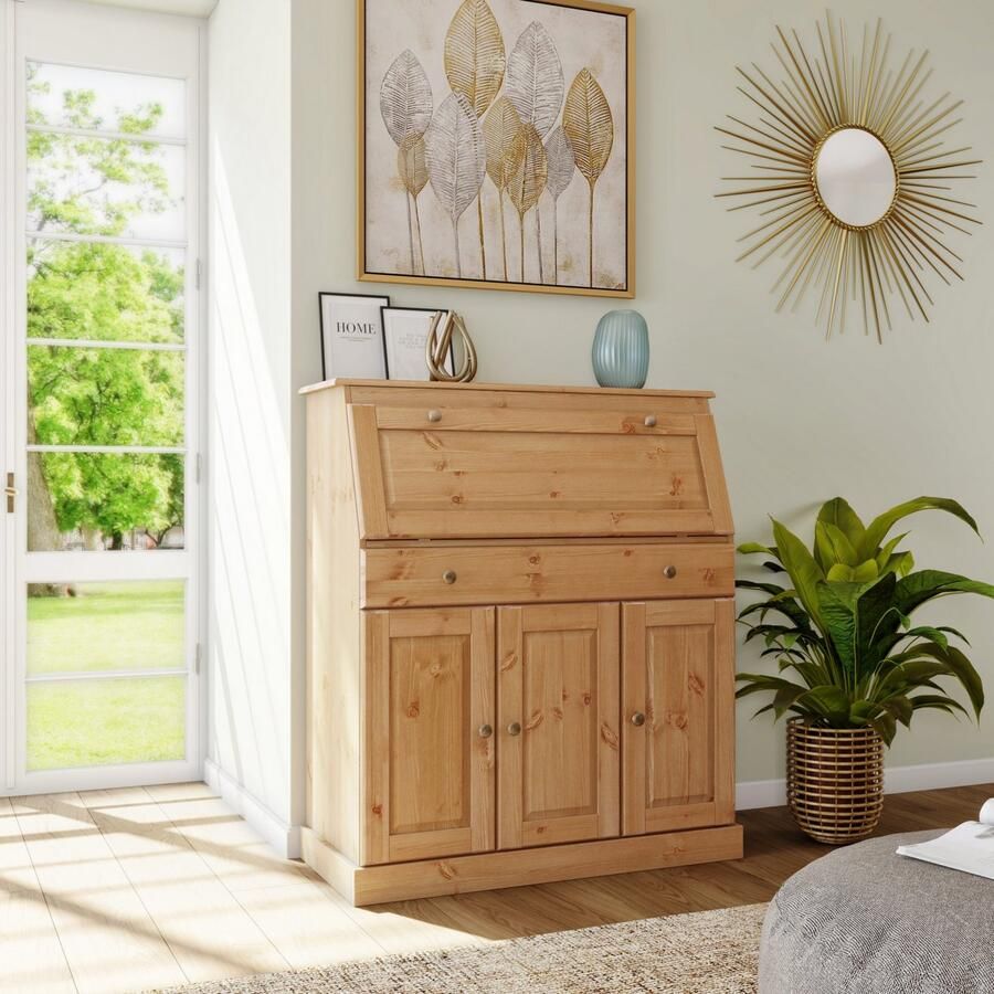 Home affaire Secretaire Rossi gemaakt van massief dennenhout variabel verstelbare inlegplanken breedte 97 cm - Foto 2