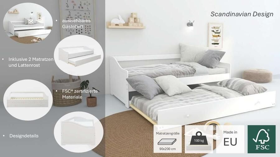 Home affaire Slaapbank Arlo inclusief 2 matrassen + lattenbodems jeugdbed logeerbed (set 5-delig) - Foto 8