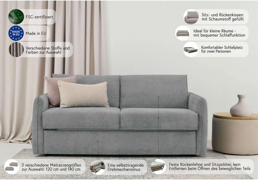 Home affaire Slaapbank Bergamons 2-zits met doorlopende slaapfunctie inclusief pocketveringmatras lattenbodem - Foto 2