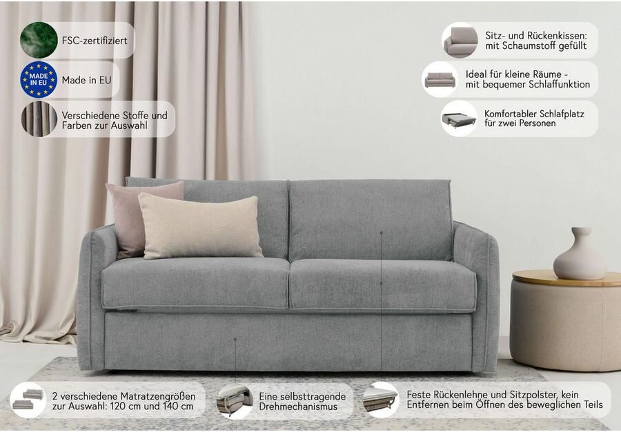 Home affaire Slaapbank Bergamons 2-zits met doorlopende slaapfunctie inclusief pocketveringmatras lattenbodem - Foto 2