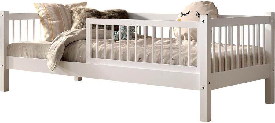 Home affaire Slaapbank Forrest 90 200 van massief beukenhout stevig gebouwd wit gelakt met spijlenrand valbeveiliging aan de voorkant zonder of met bedlade - Foto 5