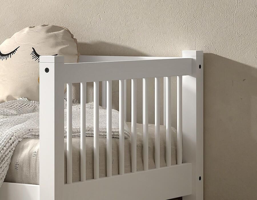 Home affaire Slaapbank Forrest 90 200 van massief beukenhout stevig gebouwd wit gelakt met spijlenrand valbeveiliging aan de voorkant zonder of met bedlade - Foto 2