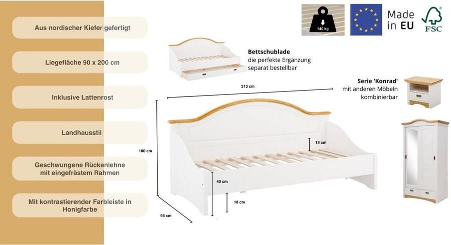 Home affaire Slaapbank Konrad van massief fsc -gecertificeerd grenen - Foto 4