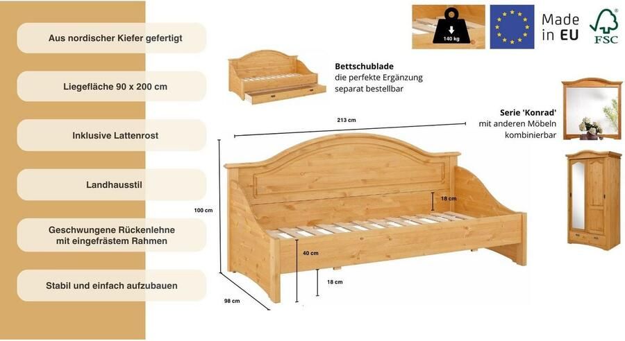 Home affaire Slaapbank Konrad van massief fsc -gecertificeerd grenen - Foto 5