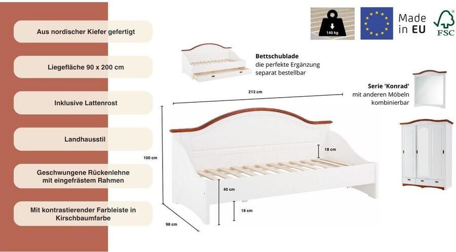 Home affaire Slaapbank Konrad van massief fsc -gecertificeerd grenen - Foto 5