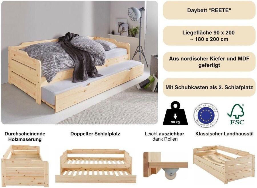 Home affaire Slaapbank REETE BESTSELLER! Kinderbed met lade 2 slaapplaatsen FSC gecertificeerd massief hout (dennen) klassieke landelijke stijl - Foto 2