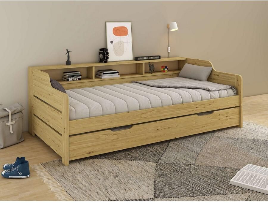 Home affaire Slaapbank REETE1 opbergruimte functioneel bed kinderbed inclusief lade met planken fsc gecertificeerd massief hout (dennen) landhuisstijl