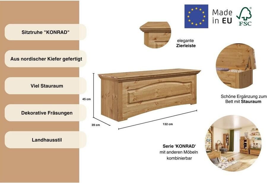 Home affaire Slaapkamerbankje Konrad van massief fsc -gecertificeerd grenen - Foto 3