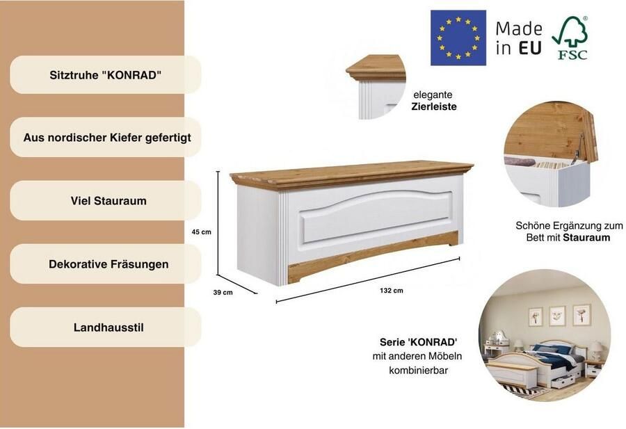 Home affaire Slaapkamerbankje Konrad van massief fsc -gecertificeerd grenen - Foto 3