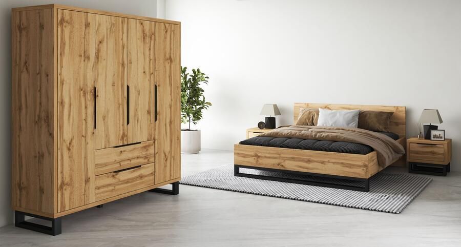 Home affaire Slaapkamerserie Bronne compleet slaapkamer (Set 4-St) Slaapkamer set kast 191 cm breed 2 nachtkastjes bed 180 200 cm - Foto 5