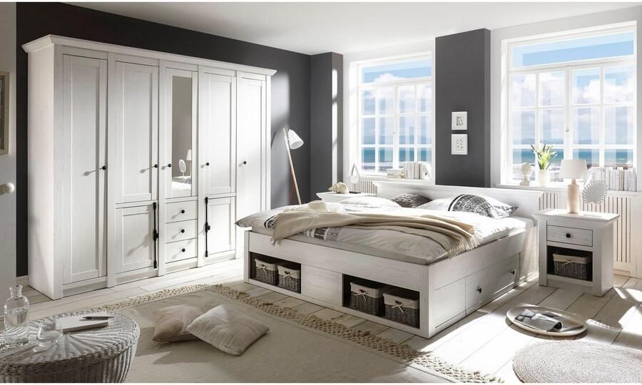 Home affaire Slaapkamerserie California groot: bed 180 cm 2 nachtkastjes 5-deurs kledingkast (set 4-delig) - Foto 2