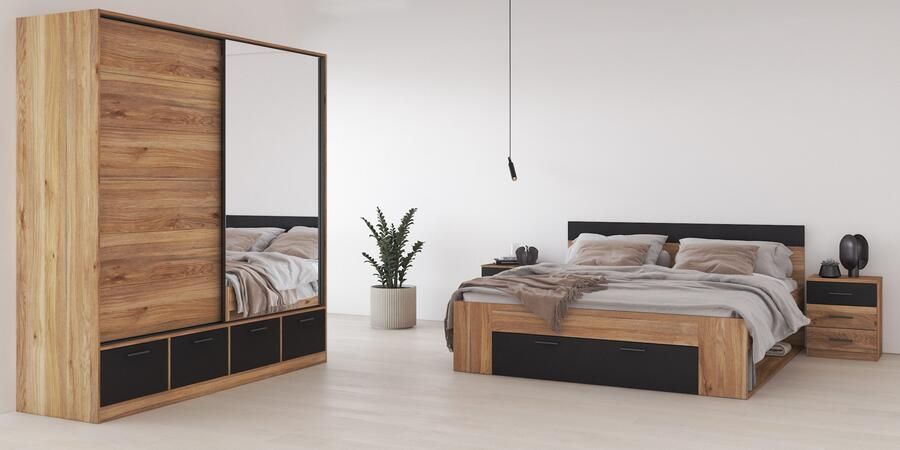 Home affaire Slaapkamerserie Faweza Set van 4 (Bed 180 cm 2xNako Schuifdeurkast) - Foto 7