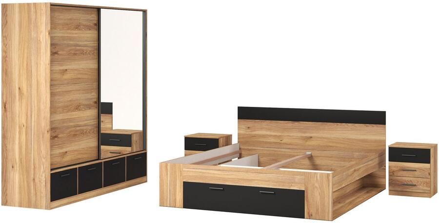 Home affaire Slaapkamerserie Faweza Set van 4 (Bed 180 cm 2xNako Schuifdeurkast) - Foto 6
