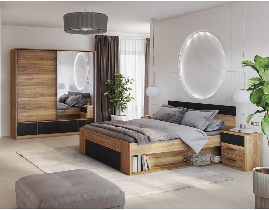 Home affaire Slaapkamerserie Faweza Set van 4 (Bed 180 cm 2xNako Schuifdeurkast) - Foto 3