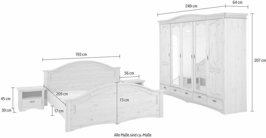 Home affaire Slaapkamerserie "Konrad" complete slaapkamerset met grote kast met 5-deurs kledingkast bed 180x200 cm en 2 nachtkastjes (set 4-delig) - Foto 12