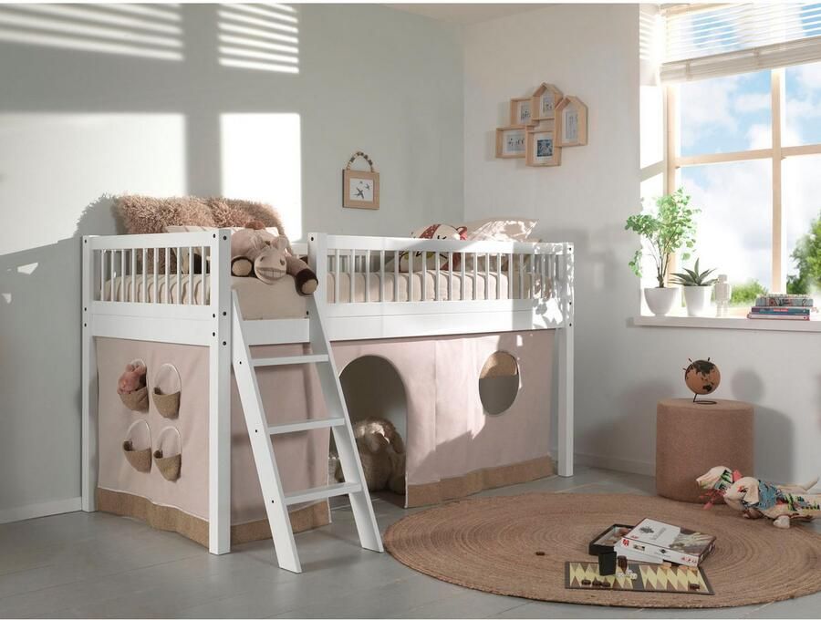 Home affaire Speelbed Forrest 90 200 van massief beukenhout wit gelakt inclusief gordijnset