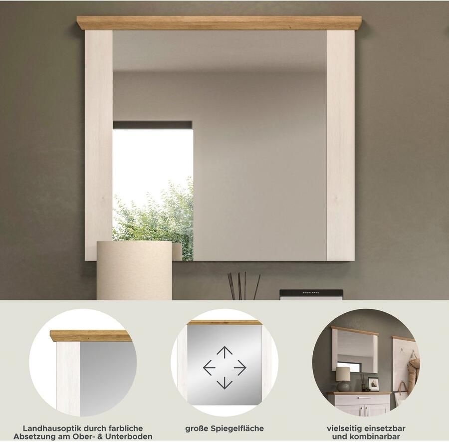 Home affaire Spiegel Cosenza Breedte 82 cm 2-kleurig in Landhuisstijl Garderobespiegel wandspiegel gangspiegel halspiegel - Foto 4