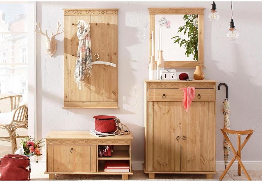 Home affaire Schoenenbank Indra van massief dennenhout fsc breedte 90 cm discreet ornament - Foto 3