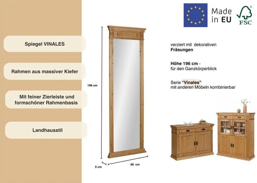 Home affaire Spiegel Vinales Wandspiegel breedte 66 cm frame van massief grenenhout - Foto 2