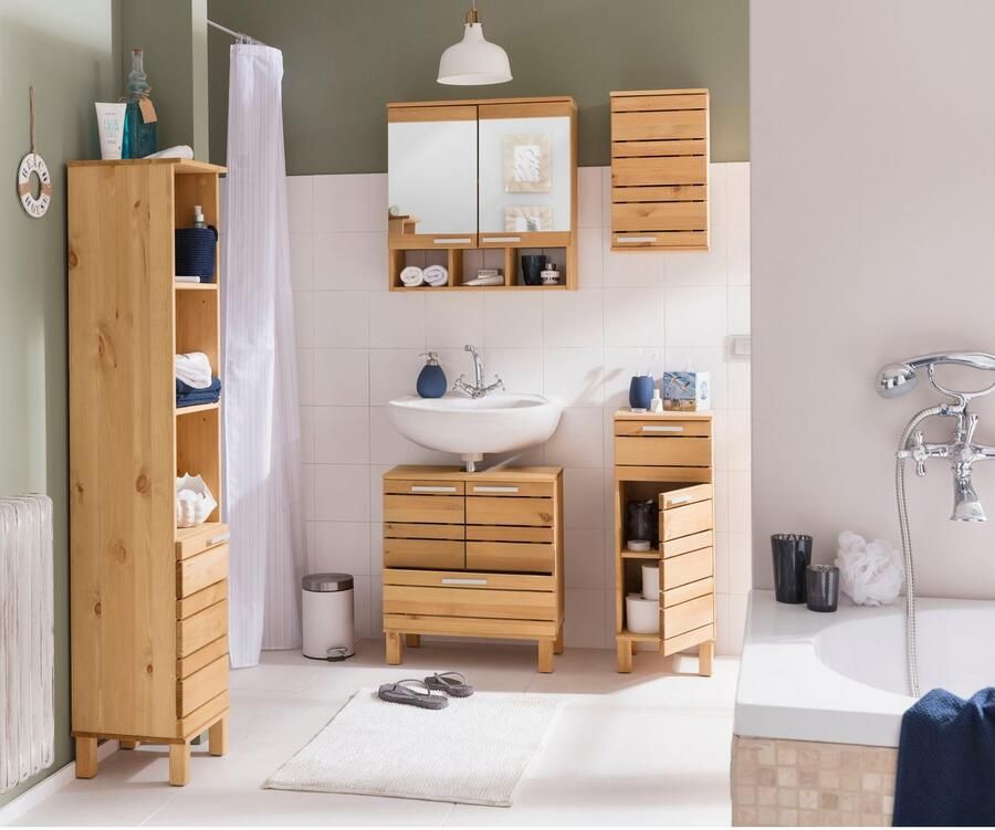 Home affaire Spiegelkast Josie Breedte 60 cm van massief hout verstelbare plank metalen grepen - Foto 3