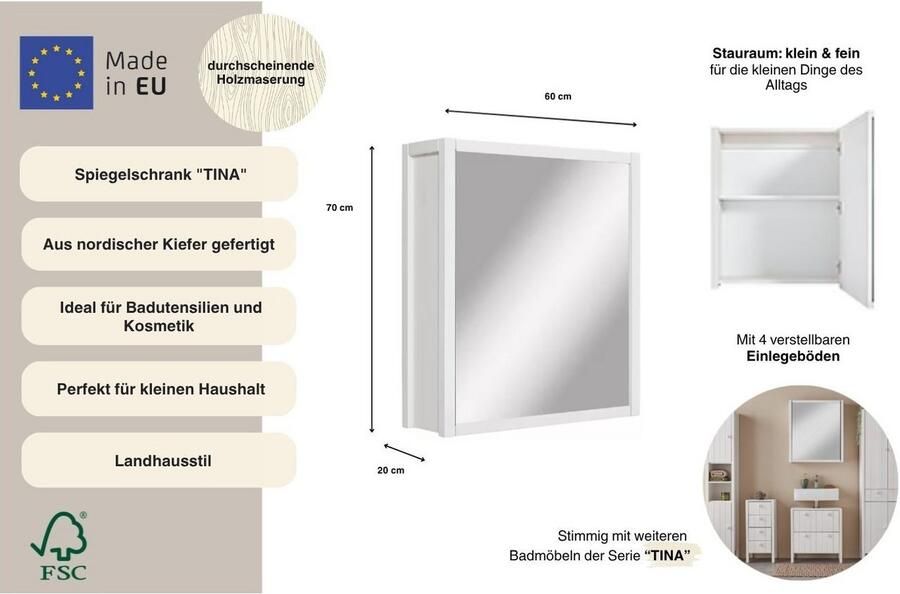 Home affaire Wastafelonderkast TINA Badkamermeubel kast breedte 60 cm massief hout - Foto 19