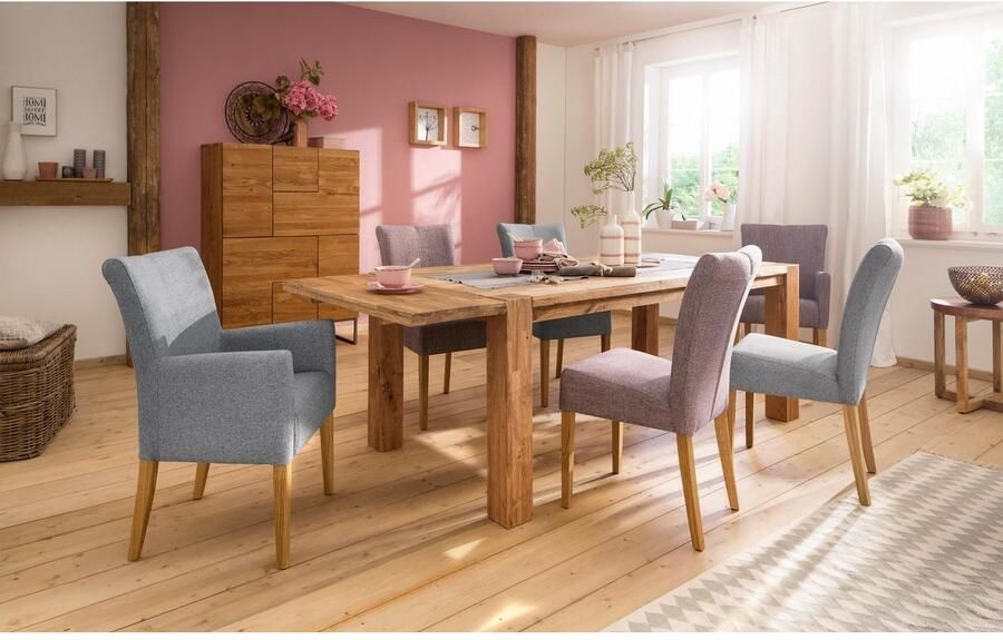Home affaire Eetkamerstoel Queen Polsterstoel BESTSELLER verschillende type bekleding massief houten onderstel (set) - Foto 6
