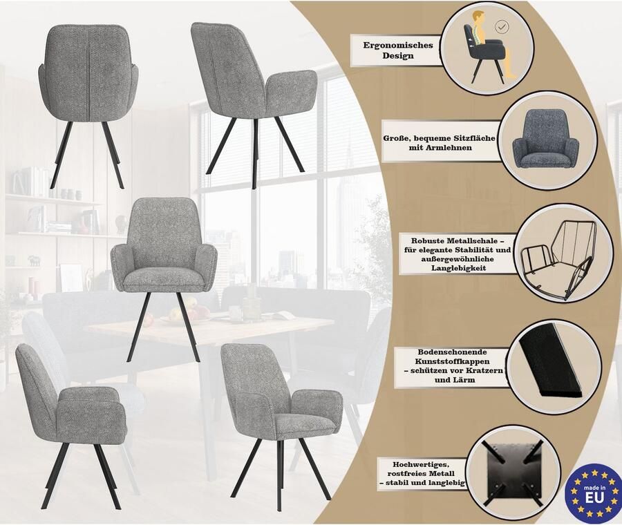 Home affaire Stoel met armleuningen Mily eetkamerstoel gestoffeerde fauteuil woonstoel eetstoel met armleuningen (set 2 stuks) - Foto 6