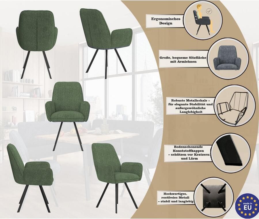 Home affaire Stoel met armleuningen Mily eetkamerstoel gestoffeerde fauteuil woonstoel eetstoel met armleuningen (set 2 stuks) - Foto 6