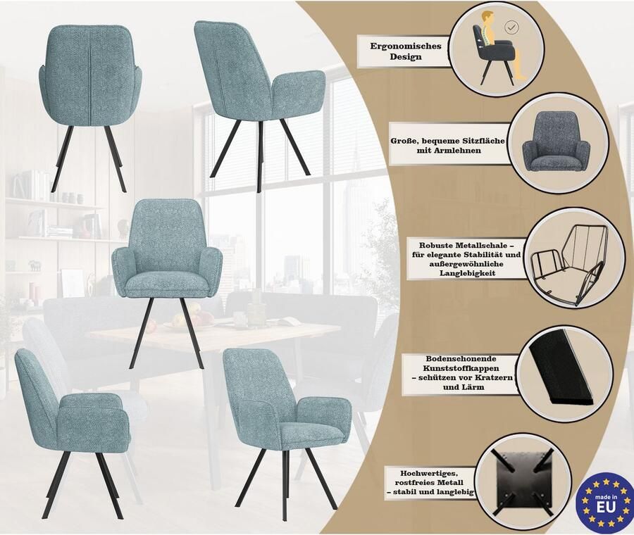 Home affaire Stoel met armleuningen Mily eetkamerstoel gestoffeerde fauteuil woonstoel eetstoel met armleuningen (set 2 stuks) - Foto 6