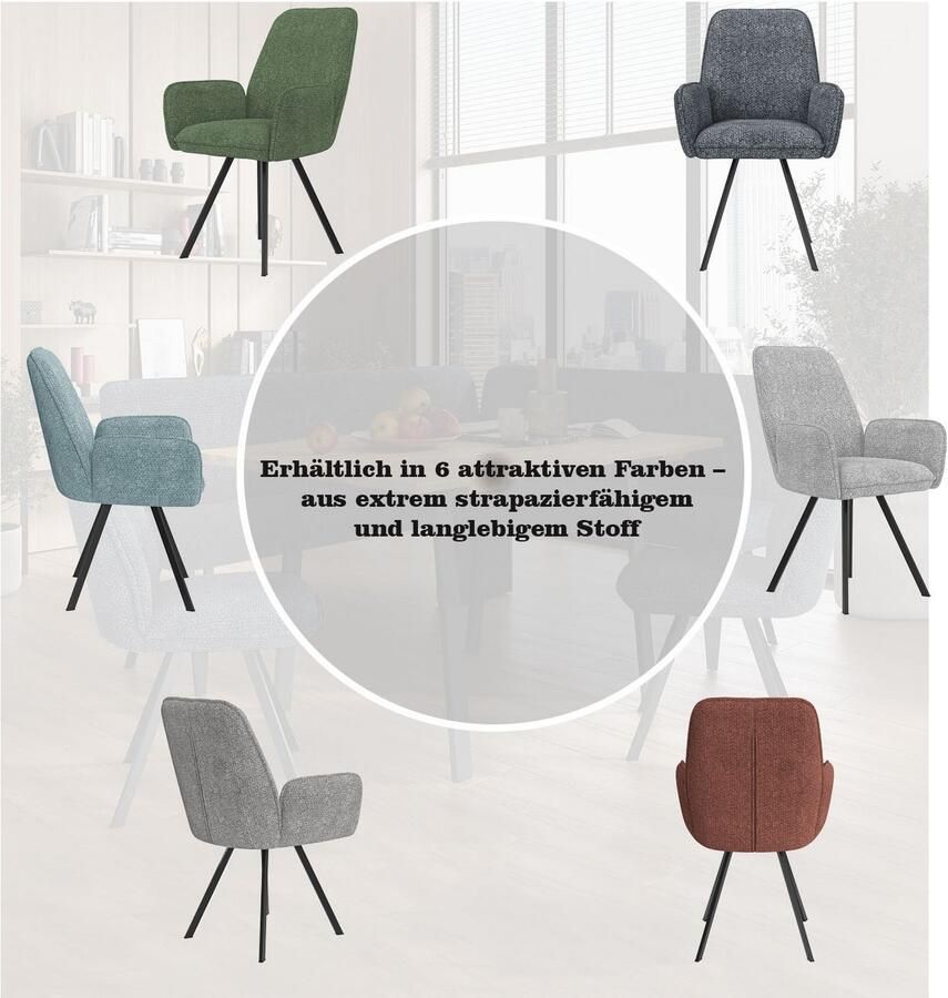 Home affaire Stoel met armleuningen Mily eetkamerstoel gestoffeerde fauteuil woonstoel eetstoel met armleuningen (set 2 stuks) - Foto 3