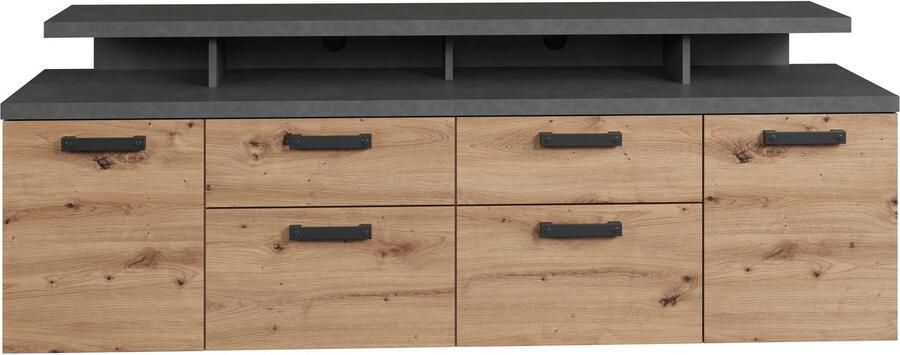 Home affaire Tv-kast Ambres Lowboard inclusief opzetstuk in eik grijs Met volledige uittrekfunctie (1 stuk) - Foto 9