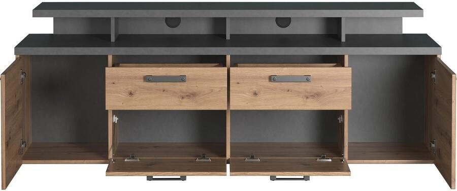 Home affaire Tv-kast Ambres Lowboard inclusief opzetstuk in eik grijs Met volledige uittrekfunctie (1 stuk) - Foto 8