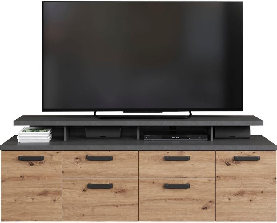 Home affaire Tv-kast Ambres Lowboard inclusief opzetstuk in eik grijs Met volledige uittrekfunctie (1 stuk) - Foto 4