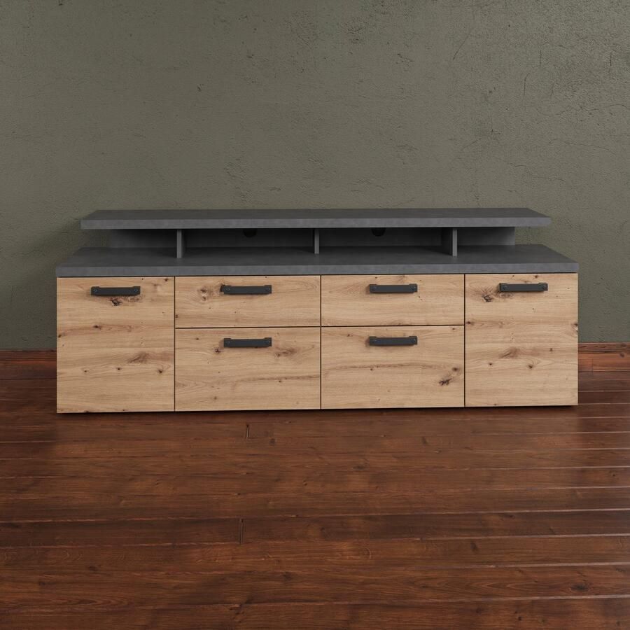 Home affaire Tv-kast Ambres Lowboard inclusief opzetstuk in eik grijs Met volledige uittrekfunctie (1 stuk) - Foto 2