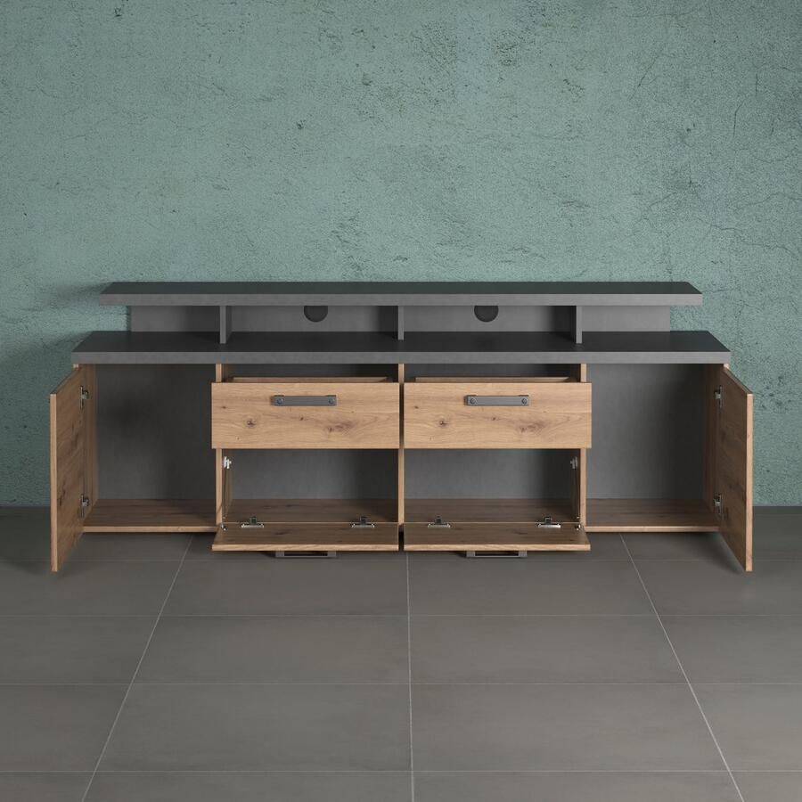 Home affaire Tv-kast Ambres Lowboard inclusief opzetstuk in eik grijs Met volledige uittrekfunctie (1 stuk) - Foto 3