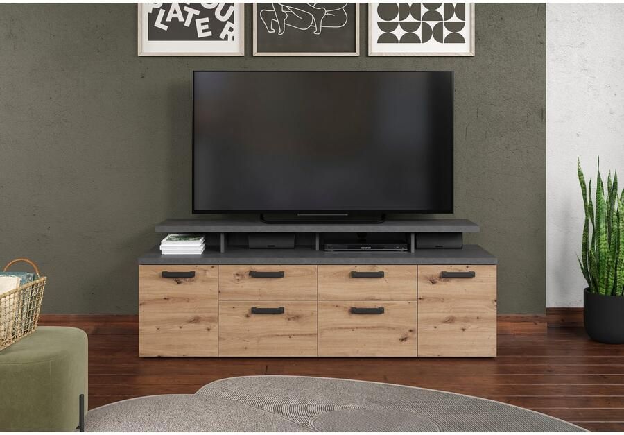 Home affaire Tv-kast Ambres Lowboard inclusief opzetstuk in eik grijs Met volledige uittrekfunctie (1 stuk) - Foto 5