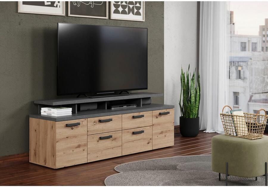 Home affaire Tv-kast Ambres Lowboard inclusief opzetstuk in eik grijs Met volledige uittrekfunctie (1 stuk) - Foto 6