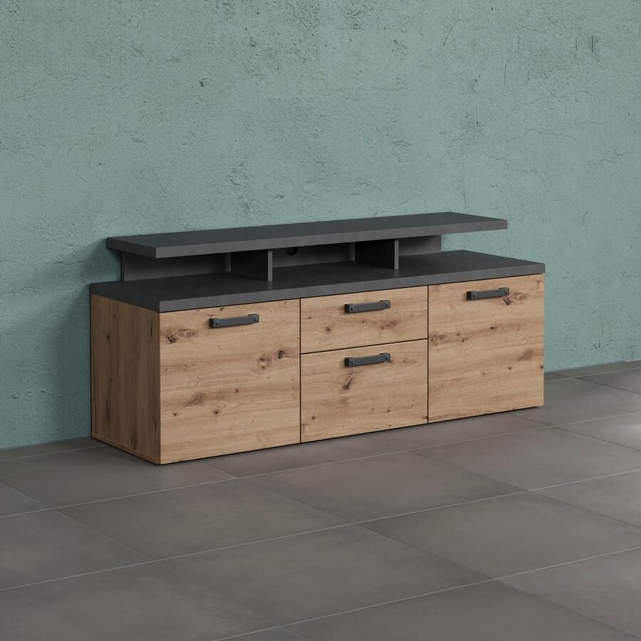 Home affaire Tv-kast Ambres Lowboard inclusief opzetstuk in eik grijs Met volledige uittrekfunctie (1 stuk) - Foto 10