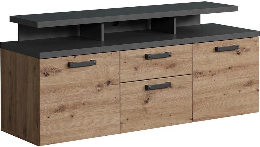 Home affaire Tv-kast Ambres Lowboard inclusief opzetstuk in eik grijs Met volledige uittrekfunctie (1 stuk) - Foto 7