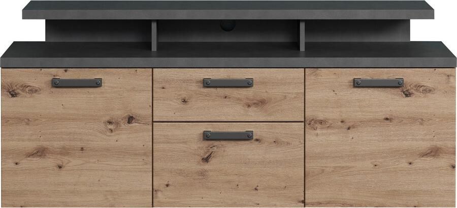 Home affaire Tv-kast Ambres Lowboard inclusief opzetstuk in eik grijs Met volledige uittrekfunctie (1 stuk) - Foto 9