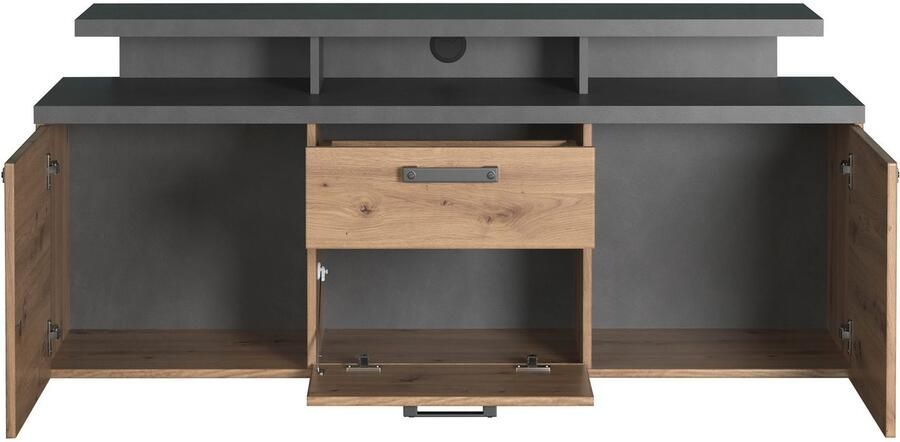 Home affaire Tv-kast Ambres Lowboard inclusief opzetstuk in eik grijs Met volledige uittrekfunctie (1 stuk) - Foto 8