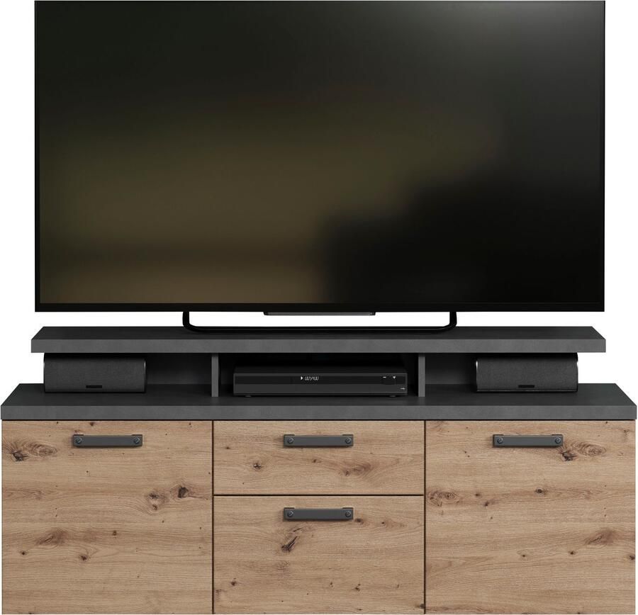 Home affaire Tv-kast Ambres Lowboard inclusief opzetstuk in eik grijs Met volledige uittrekfunctie (1 stuk) - Foto 3